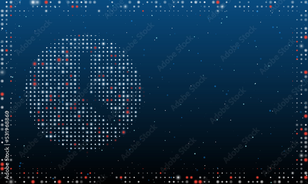 Aufkleber on the left is the time symbol filled with white dots. pointillism style. abstract futuristic frame 