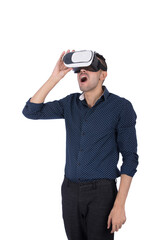 A surprised VR glasses player