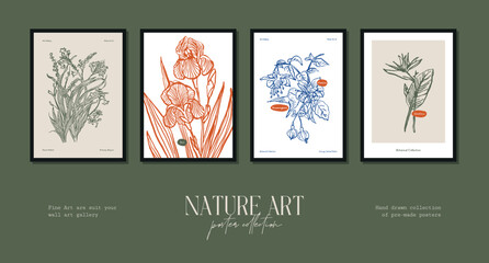 Fototapeta na wymiar Bohemian poster collection with wildflowers and botanical illustrations for your wall art gallery 