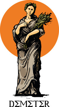 Demeter - goddess of the harvest in ancient Greek religion and mythology, woman with sheaf of grain in hands