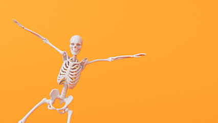 Fun halloween dancing skeleton character. 3D Rendering