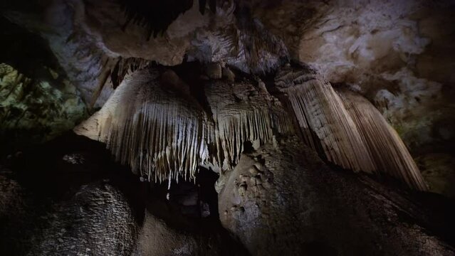 Stalactites and stalagnites in Prometheus Cave, Georgia.
