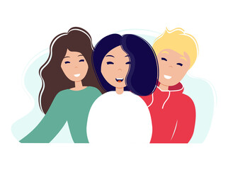 World smile day. Smiling people together. Template for banner, postcard, card, invitation. Illustration in flat style.
