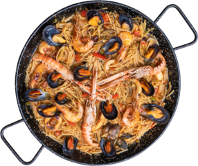 Top view seafood fideua