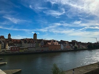 Fototapeta na wymiar The city of Regensburg on a beautiful day in May