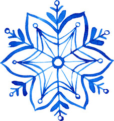 Watercolor Snowflake isolated. Symbol of Winter. Beautiful decoration for your design.