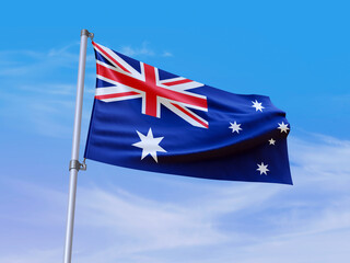 Beautiful Australia flag waving with sky background - 3D illustration - 3D render