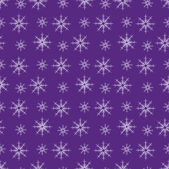 Seamless pattern with snowflakes on purple background. Vector image.