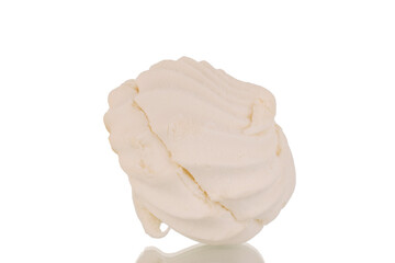 One sweet white marshmallow, macro, isolated on white background.