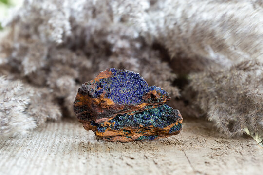 Unpolished Azurite and Malachite stone mineral gem