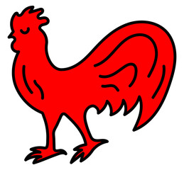 Rooster. Chinese horoscope 2029 year. Animal symbol illustration. Red doodle sketch