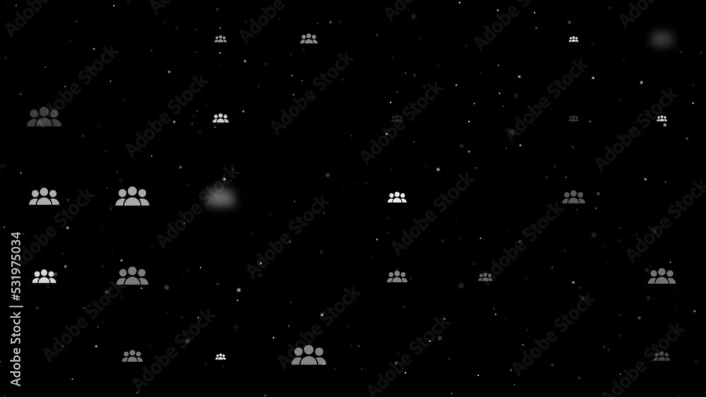 Poster template animation of evenly spaced people symbols of different sizes and opacity. animation of tran