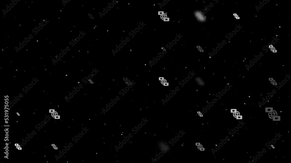 Poster template animation of evenly spaced videoconference symbols of different sizes and opacity. animatio