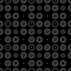 Vector illustration. Spotted grey, black and white background. Geometric abstract pattern with hand drawn contour, line circles. Randomly scattered dots of irregular shape.