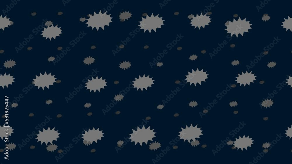 Poster explosion symbols float horizontally from left to right. parallax fly effect. floating symbols are l