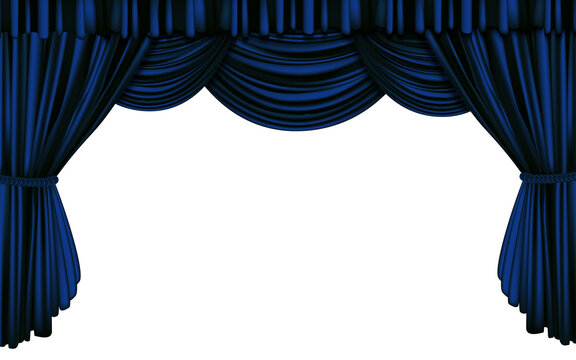 Blue curtain isolated on a white background - design element banner