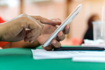 Businessman use smartphone checking report on startup analyzing in project statistics, Using mobile check document report presentation corporate working in new normal