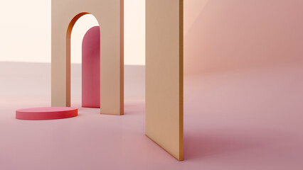 3D render, 3D representation, repodium, product stand. mock up on a pink background texture background