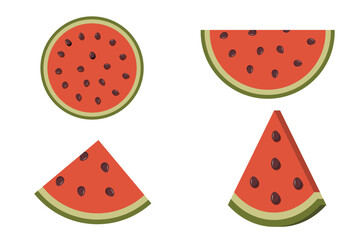  Fruits Set of Summer fruit collection. Fruits watermelon Vegetarian and ecology food . Vector illustration.
