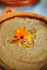 Hummus with eatable flower 