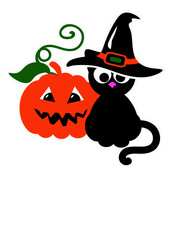 Halloween decor svg House wall art decorations.  Black cat, pumpkin Jack o Lantern, clip art. Vector file. Isolated transparent background.