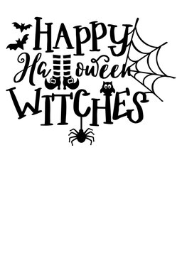Happy Halloween witches svg file. witch's shoes, owl, spider web, bat clipart. Transparent background.