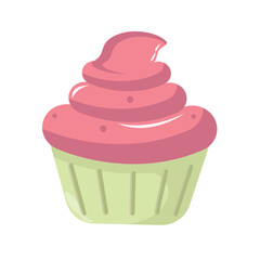 Cupcake Flat Design Vector. Muffin Vector. Strawberry Cupcake. Matcha Dessert Vector Illustration