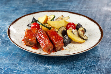 grilled ribs with baked vegetables