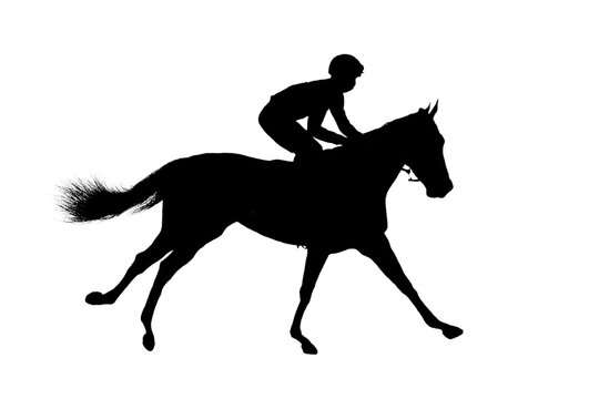 black flat image of a horse jockey isolated on a white background