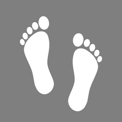 Human foot prints isolated on a gray background. 
Footprint icon white. Contour of foot, sole. Vector EPS 10