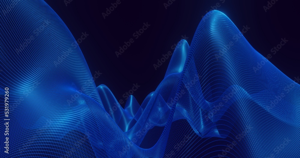 Poster abstract background blue curved pattern of grid 3d render