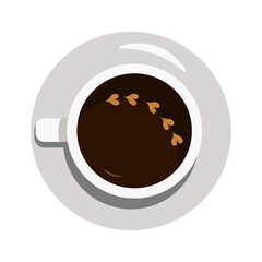 cup with coffee top view. For use in logos and badges, labels, coffee breaks, catering. Vector illustration for design, cafes and restaurants, coffee shops, menus, prints.