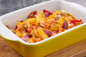 roasted vegetables with meat and cheese