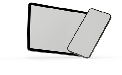 Obraz na płótnie Canvas Blank screen realistic tablet frame, rotated position, side view, top view. The tablet is at different angles. Layout of a universal set of devices