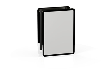 Blank screen realistic tablet frame, rotated position, side view, top view. The tablet is at different angles. Layout of a universal set of devices