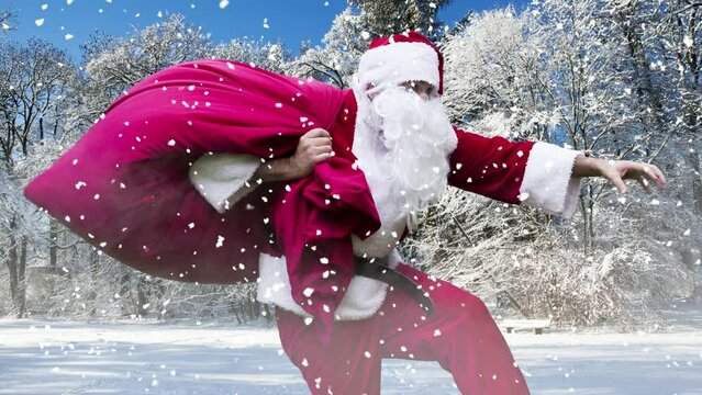 Cinemagraph of Santa Claus walking in the snow
