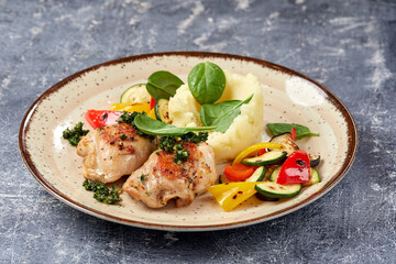 chicken with mashed potato and vegetables