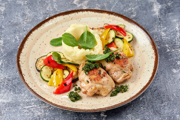 chicken with mashed potato and vegetables