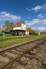 Fototapeta na wymiar Old railway station in Hevlín, Southern Moravia, Czech Republic