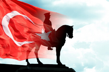 Turkish Flag and Mustafa Kemal Ataturk monument
