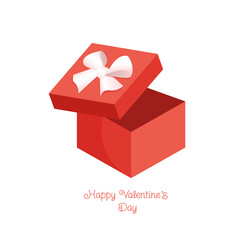 Gift red box with a bow. Vector illustration for valentine's day for postcard, textile, decor, poster. Greeting card.