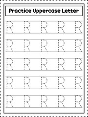 ABC Alphabet Letter Tracing. Handwriting practice for preschool kids. Uppercase letter R