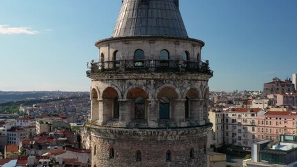galata tower istanbul, close-up drone shot