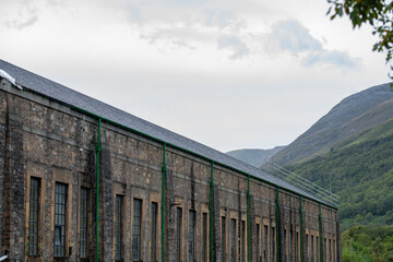 Fototapeta na wymiar Old industrial building in Kinlochleven in Scotland. High quality photo
