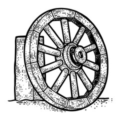 Wooden cart wheel sketch PNG illustration with transparent background