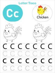 Alphabet letter tracing C for Chicken