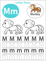 Alphabet letter tracing M for Monkey