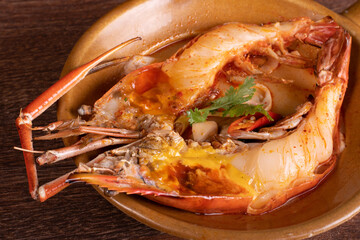 Tom yum kung. Thai food style Seafood Hot Pot.  spicy Thai food concept.