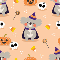 Cute Koala and Halloween Pumpkin Seamless Pattern