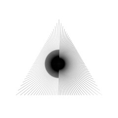 Abstract triangle with thin black lines. Inside a circle. Isolated on white background.